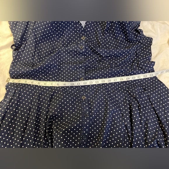 ellos Navy and White Polka Dot Fit & Flare Button-Down Shirtdress Cap Sleeve 1X - Picture 6 of 11